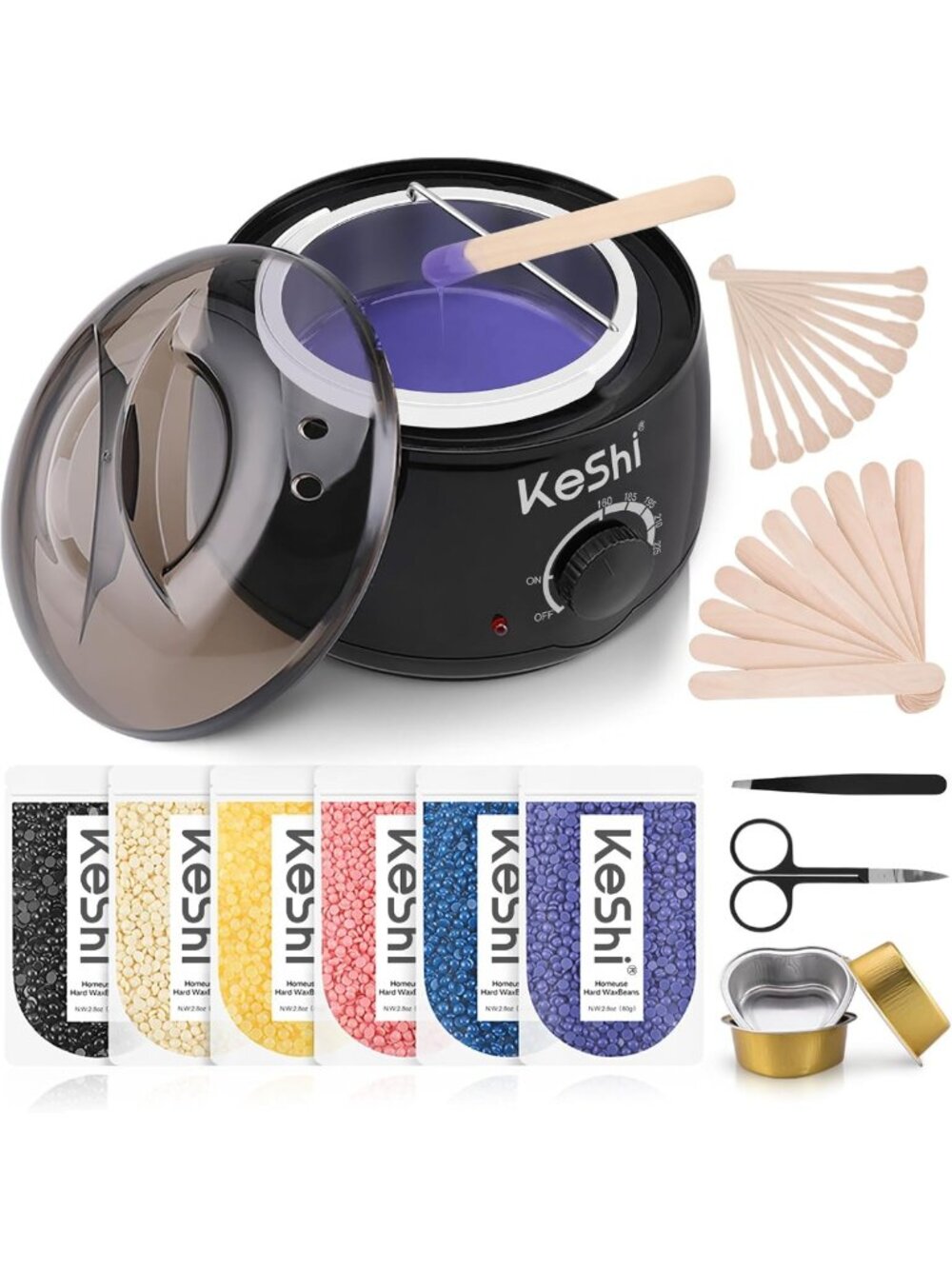Painless Waxing Kit with Wax Warmer & 6 Hard Wax Beans for Full Body & Face